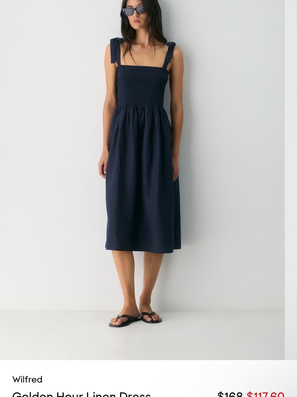 Aritzia Golden Hour Linen Dress
100% linen smocked midi dress (green)